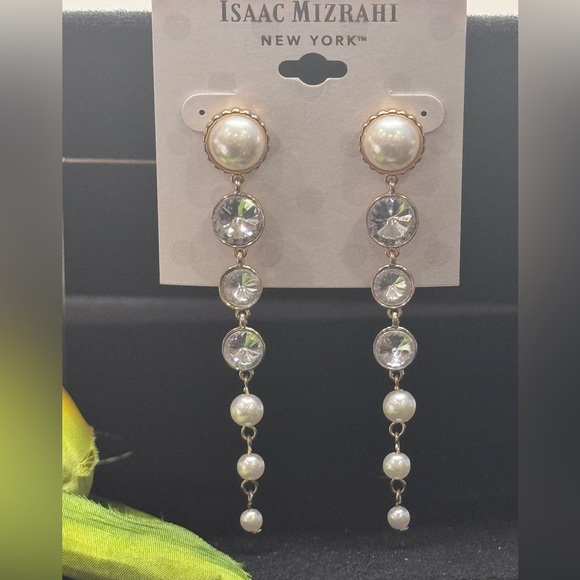 Isaac Mizrahi Stunning Pearl & Crystal Drop Earrings 3.5 inch approx - Picture 9 of 12